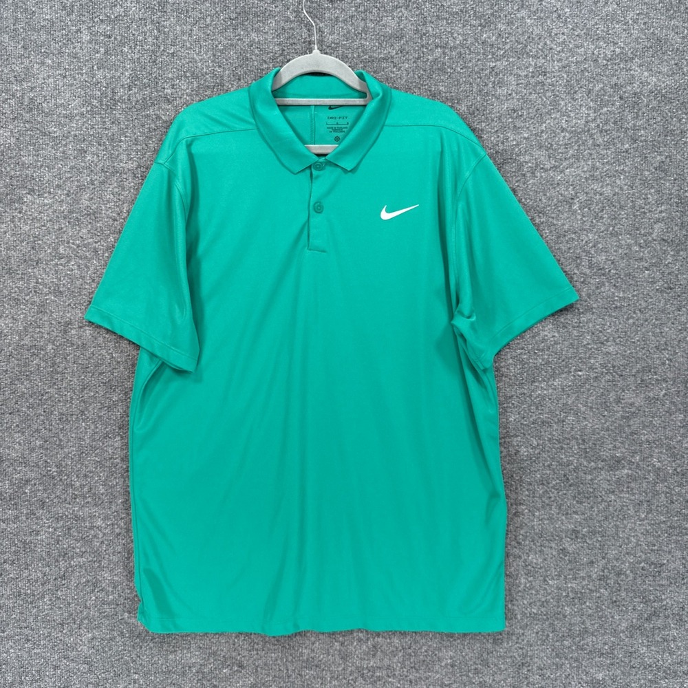 Nike Polo Shirt Mens Large Green Dri-FIT Short Sleeve Golf Performance Athletic